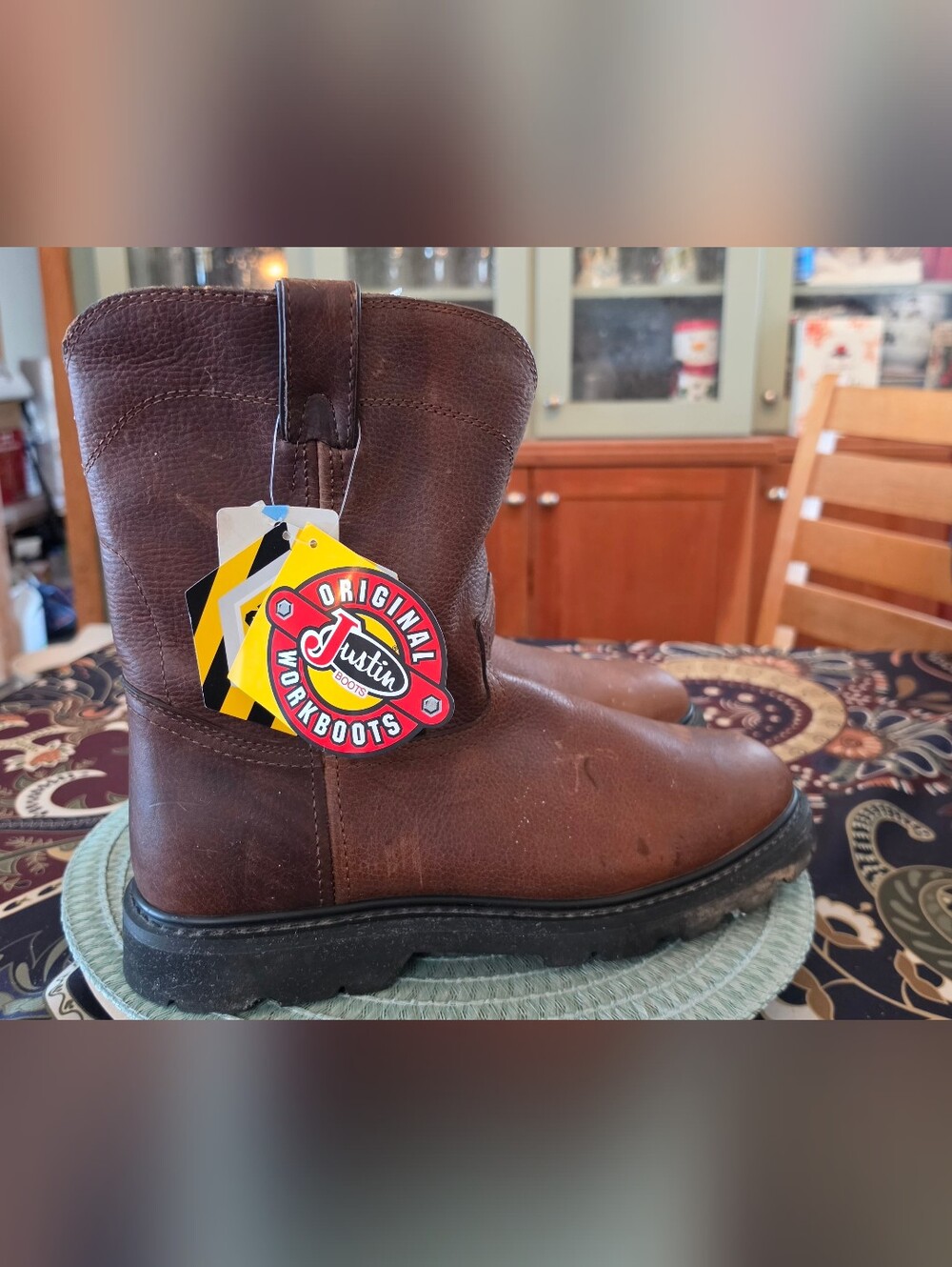 Justin Original Work Boots WK4906 Men’s 13M Steel Toe Pull On Wellington NWT